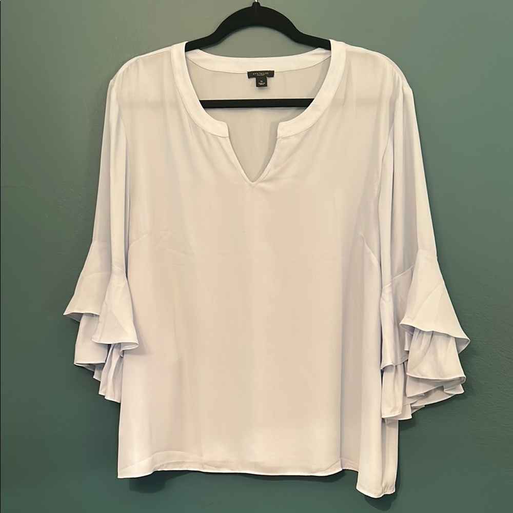 Ann Taylor Baby Blue Ruffle Sleeve Blouse